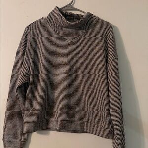 Madewell Striped Mock/Turtleneck Sweater in Charcoal & Cream